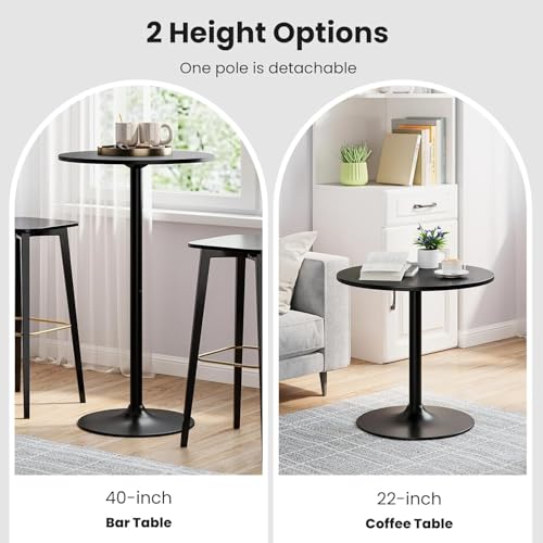 ERGOMASTER Two-in-one Adjustable Height Bar Tables, 24-inch Round Cocktail Table with Sturdy Metal Base, 40"/22" Two Convertible Height High Top Pub Table for Home Bar, Restaurant Bistro (2, Black) - color: Black, size: Diameter：23.99‘’