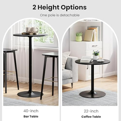 ERGOMASTER Two-in-one Adjustable Height Bar Tables, 24-inch Round Cocktail Table with Sturdy Metal Base, 40"/22" Two Convertible Height High Top Pub Table for Home Bar, Restaurant Bistro (2, Black) - color: Black, size: Diameter：23.99‘’