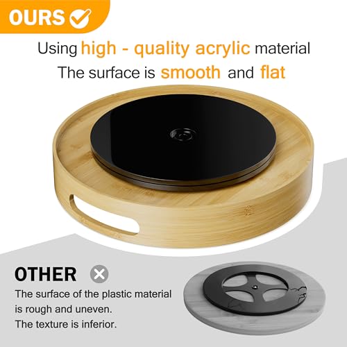 Lazy Susan Organizer Homerays 12 Inch Non-Skid Bamboo Lazy Susan for Kitchen Rotating Spice Rack with Handles, Wood Turntable for Kitchen Cabinet,Countertop (Bamboo, Medium) - size: 12" High Rim Bamboo