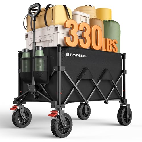 180L Wagons Carts Foldable with Wheels and Brakes for Camping Grocery | 330lbs Capacity Collapsible Foldable Wagon, All-Terrain Wheels,Heavy Duty Utility Wagon Cart for Camping Shopping Sports - color: Black, size: 180l
