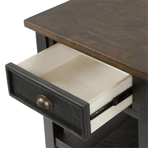 Martin Svensson Home Monterey Solid Wood End Table, Black and Brown | Farmhouse Rustic, Coastal Side Table, Drawer and Shelf - color: Black With Brown Top