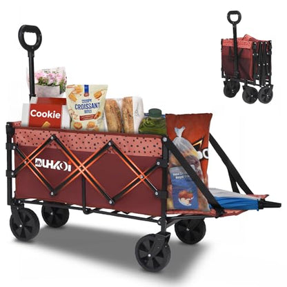 Compact Foldable Tailgate Wagon Cart with Wheels, 12 lb Lightweight Small Folding Utility Wagon for Garden, Grocery, Beach, Camping - Portable Cart (Red) - color: Brick Dot