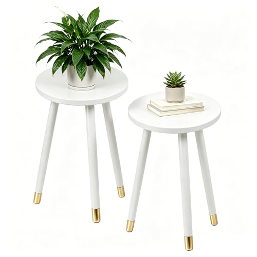 2-Pack Mid Century Plant Stand for Indoor Plants, Modern Metal Flower Pot Holder Stand for Living Room, Decorative Small Round Side Table for Balcony, Patio, Office, 16.5” High, White - color: White, size: 16.5"