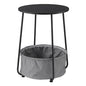 Modern Round Side End Table with Fabric Storage Basket, Matte White and Camel Brown, Contemporary Nightstand (Black) - color: Black