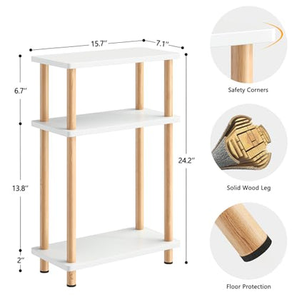 Apicizon 3 Tier End Table, Narrow Side Table with Storage Shelf, Bedroom, Living Room, Entryway, Farmhouse, White and Natural - color: White and Natural, style: Narrow Side Table