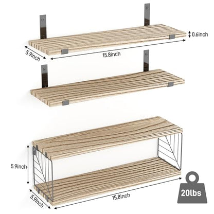 Fixwal 3+1 Tier Bathroom Floating Shelves Over Toilet, Light Brown | Rustic Wood Shelf Set with Toilet Paper Storage Basket, Natural Finish, 40Lb Weight Limit, Quick Mount, Versatile - color: Rustic Brown
