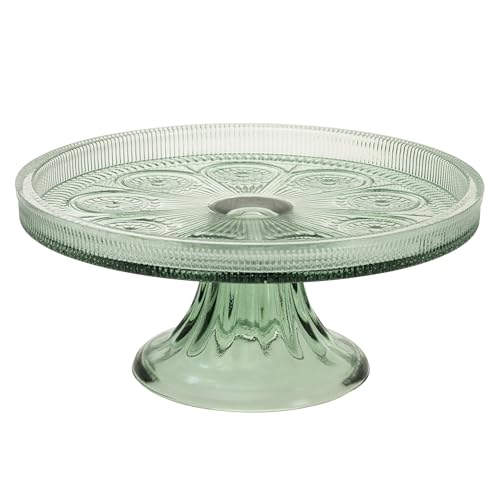 Boston International Vintage-Inspired Glass Cake Stand Round Pedestal for Desserts Cupcakes & Pie, 8.25" x 3.5", Sage Green Codi