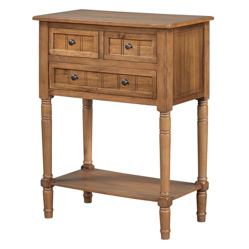 Knocbel Slim Antique Entry Console Table with 3 Drawers & Bottom Open Shelf, Solid Wood Narrow Sofa Couch Table for Entryway Hallway Living Room 23.7" W x 13" D x 31.4" H Natural - color: Natural