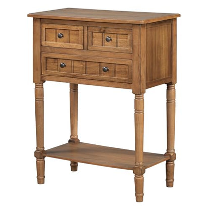 Knocbel Slim Antique Entry Console Table with 3 Drawers & Bottom Open Shelf, Solid Wood Narrow Sofa Couch Table for Entryway Hallway Living Room 23.7" W x 13" D x 31.4" H Natural - color: Natural