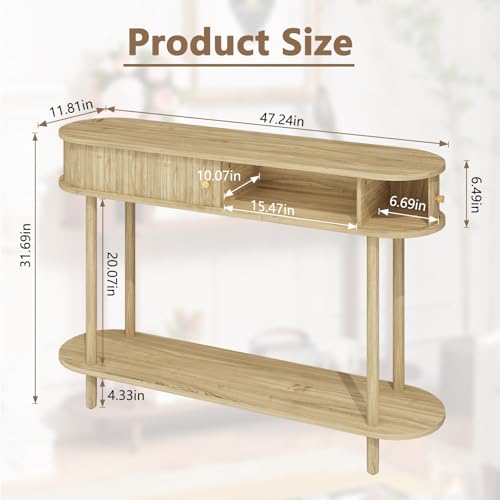 ARTPOWER 47.2" Modern Entryway Table with Wood Tambour Door, Accent Behind Couch Sofa Console Table with Storage, Fluted Side Table for Hallway, Living Room, Foyer, Natural Wood - color: Natural Wood