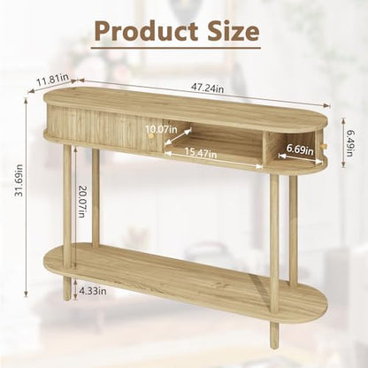 ARTPOWER 47.2" Modern Entryway Table with Wood Tambour Door, Accent Behind Couch Sofa Console Table with Storage, Fluted Side Table for Hallway, Living Room, Foyer, Natural Wood - color: Natural Wood
