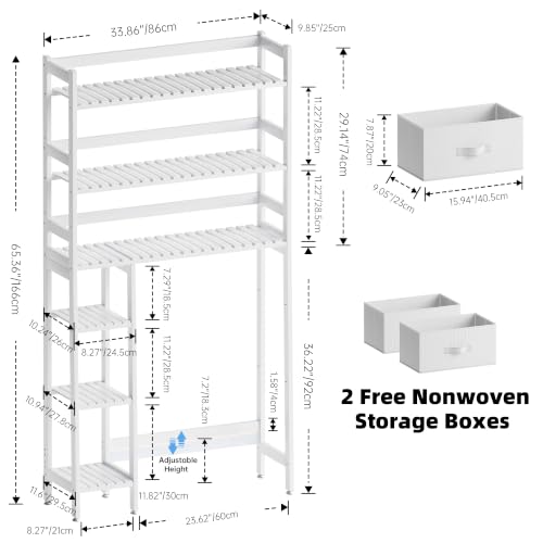 SMIBUY Over The Toilet Storage with Drawers, Large Bathroom Space Saver Organizer Rack, Freestanding Behind Toilet Stand with 6-Tier Shelf and Waterproof Feet Pad for Restroom, Laundry (White) - color: White