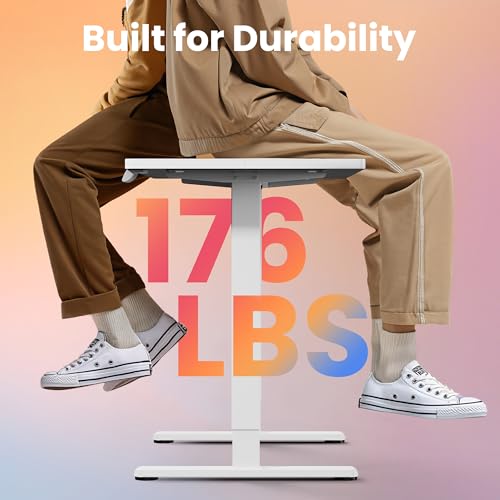 HUANUO 32x19 Inch Small Electric Standing Desk, Adjustable, White | Compact Home Office Desk, 176lbs Heavy Duty Lifting with 4 Height Presets. M8 Screw Holes Ready for DIY Mobile Wheels - color: White, size: 32" X 19"