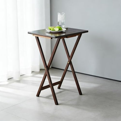 Folding TV Tray Table for Indoor Use - 19" x 14.5" x 26" Snack Table, Side Table, or Laptop Desk - Made of Solid Rubberwood with Walnut Finish - Compact, Sturdy, and Portable - 1 Piece