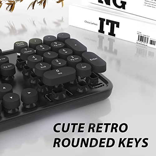 Wireless Keyboard and Mouse, KOOTOP Cute Black Keyboard and Mouse, 2.4G Wireless Keyboard with Retro Round Keycap for PC, Mac, Laptop,Tablet,Computer Windows (Black) - color: Black