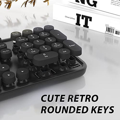 Wireless Keyboard and Mouse, KOOTOP Cute Black Keyboard and Mouse, 2.4G Wireless Keyboard with Retro Round Keycap for PC, Mac, Laptop,Tablet,Computer Windows (Black) - color: Black