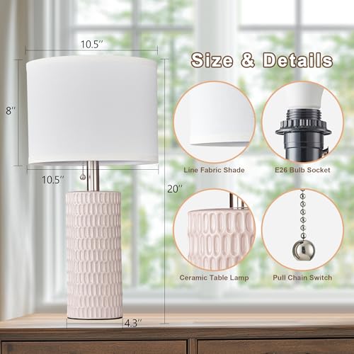 Reaketon Table Lamps for Living Room Set of 2, Ceramic Table Lamps for Bedroom, 20" Modern Lamps for Night Stands, Pink - color: Pink