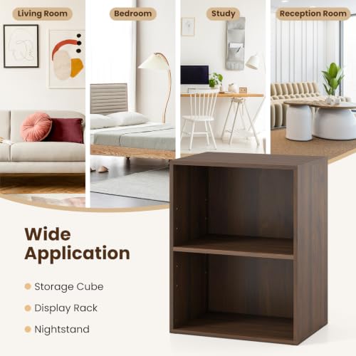 Giantex 2-Cube Bookshelf, 2-Layer Storage Shelf Bookcase | Display Shelf with Open Storage Space for Living Room, Home Office, Multi-Functional Furniture Display Cabinet, Dark Walnut - color: Dark Walnut