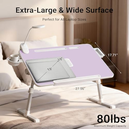 iXTRA Adjustable Laptop Lap Desk with Cooling Fan USB Light for Adults - color: Purple,70x45cm