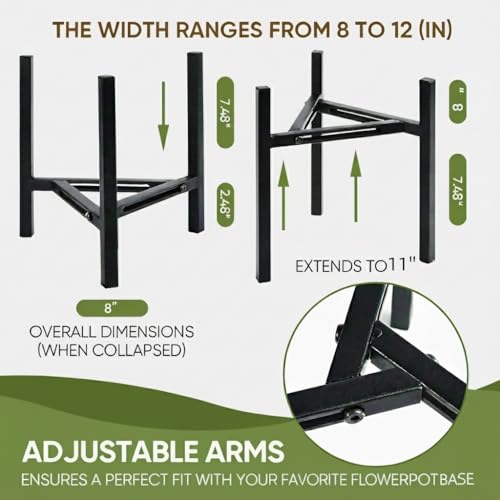 Adjustable Plant Stand Indoor Outdoor, Heavy Duty Metal Modern Plant Holder for 8-12 Inch Pots, Stable Corner Flower Pot Stand Black (Pot & Plant Not Included) (Back-1PCS) - size: Back-1PCS