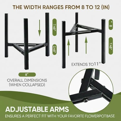 Adjustable Plant Stand Indoor Outdoor, Heavy Duty Metal Modern Plant Holder for 8-12 Inch Pots, Stable Corner Flower Pot Stand Black (Pot & Plant Not Included) (Back-2PCS) - size: Back-2PCS