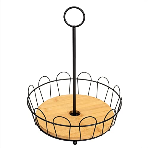 HANZE 2-Tier Farmhouse Fruit Basket Stand, Wire Fruit Vegetables Countertop Storage Rack, Multifunctional Detachable Bread Snack Holder Bowl for Kitchen and Bathroom Organization - Black - color: 2-Tier(Black)