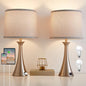 Touch Lamp for Living Room Bedroom, 21" Table Lamps Set of 2 with USB C+A Ports and Grey Lamp Shades, Touch Bedside Lamps for Nightstand with 3 Way Dimmable, 2 LED Bulbs Included, Silver - color: Silver 2pcs