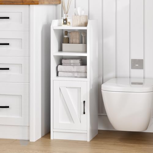 Narrow Bathroom Storage Cabinet with Door & Adjustable Shelf, 9.8" W Slim Storage Cabinet for Small Spaces, Skinny Toilet Paper Cabinet, 9.8" W × 7.9" D × 29.5" H, White - size: 1 Door