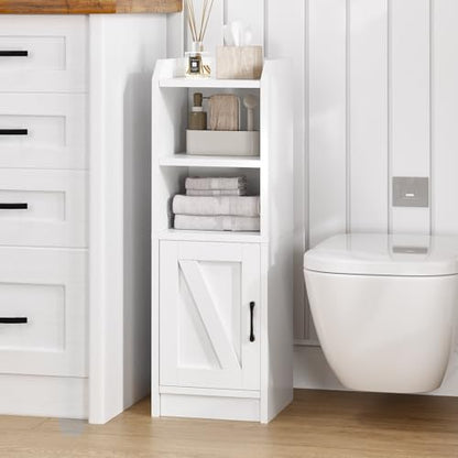 Narrow Bathroom Storage Cabinet with Door & Adjustable Shelf, 9.8" W Slim Storage Cabinet for Small Spaces, Skinny Toilet Paper Cabinet, 9.8" W × 7.9" D × 29.5" H, White - size: 1 Door