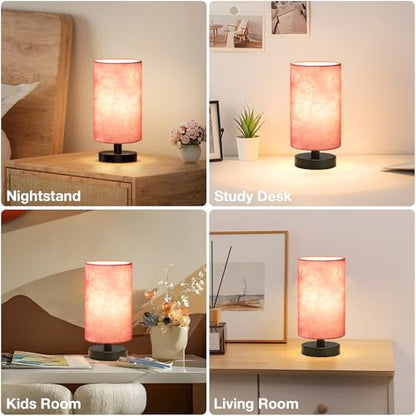 Fenmzee Small Table Lamp for Bedroom - Inline Control, Bedside Lamp with 3000K A15 LED Blub, Easy Assembly (Pink Shade - Black Base, 9" Inline Control) - color: Pink Shade - Black Base