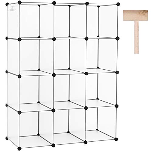 C&AHOME Cube Storage Organizer, 12-Cube Shelf Units, Closet Cabinet White | DIY Plastic Modular Bookshelf, Stackable Clothes Organizer Shelving Ideal for Home, Bedroom, 36.6" L x 12.4" W x 48.4" H - color: Translucent White