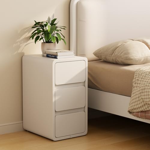 AQIMUELE Narrow Bedside Table,Narrow Night Stand with Drawers,Small Night Stand with Leather Surface for Bedroom - color: White (3 Drawers), size: 11.8"W