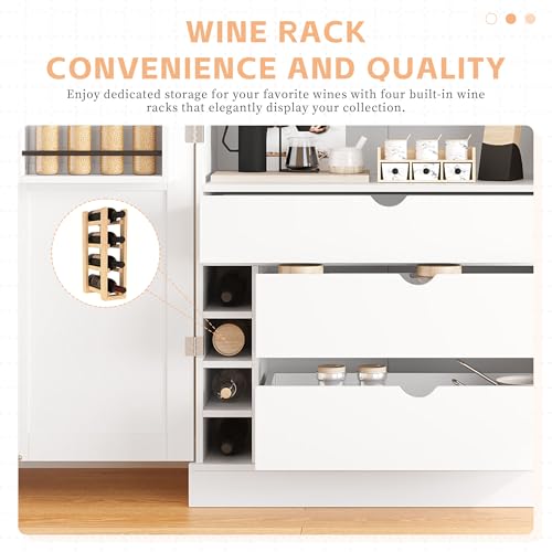 Polibi 77" Tall Freestanding Kitchen Pantry Cabinet, 35" L x 17.7" W Modern Shaker Style Storage Cupboard with Adjustable Shelves, Wine Racks, Drawers, Door Shelves, White - color: White