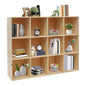 12-Cube Solid Wood Bookshelf, 3-Tier Storage Organizer Semi-Open Floor Display Shelf Closet Cabinet for Home Office Library School, 12" D x 47" W x 35" H - size: 12-Cube, 12"D x 47"W x 35"H