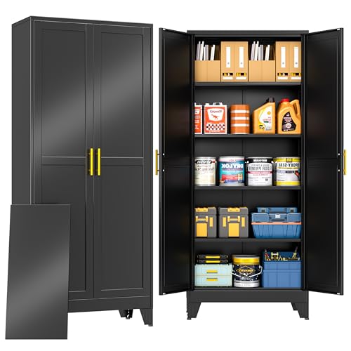 PAOFIN 71" Metal Storage Cabinet with 2 Doors and 4 Adjustable Shelves,Black Metal Garage Storage Cabinets, File Cabinet,Steel Tool Cabinets for Home,Office,Garage,School,Warehouse - color: Black, size: 71"-C