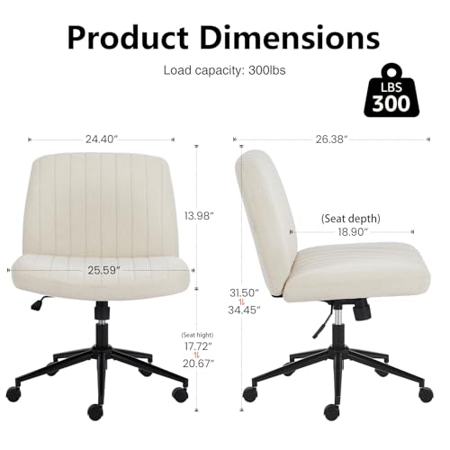 OLIXIS Criss Cross Chair with Wheels, Vanity Chair, Home Office Desk | Wide Seat Armless, Height Adjustable Swivel Rolling, Comfy Fabric, Home Computer Task, Bedroom Study, Beige Fabric - color: Beige Fabric