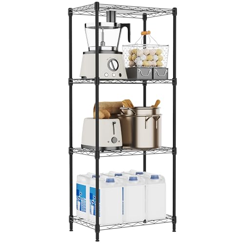 M MZG 4 Tiers Shelf Metal Storage Shelves Wire Rack Closet Organizers for Garage Kitchen Bathroom Laundry Black 11.8" D x 17.7" W x 41.9" H - color: Black, size: 4 Tiers, 11.8"D x 17.7"W x 41.9"H