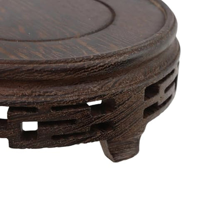 Wooden Display Stand Base Wood Carved Craft Pedestal, 4.13" x 4.13" | Traditional Wooden Base, Oriental Antique Display Riser, Round Pedestal Stands for Vase, Teapot, Stone, Flower Pot - size: Round, 4.13" x 4.13"