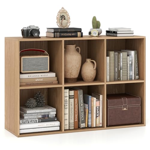 Giantex 6-Cube Bookcase, 3-Tier Cubby Bookshelf, Horizontal Vertical Display Rack with Anti-Tipping Kits, Modern Storage Organizer Shelf Unit for Bedroom, Living Room, Study Room, Natural | Horizontal Vertical Display Rack with Anti-Tipping Kits, Modern S