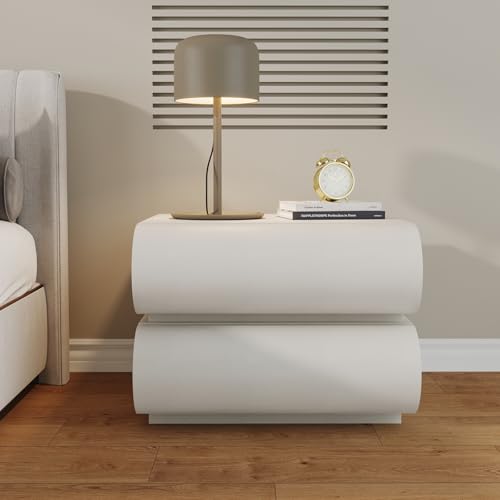 IKuinen Nightstand, Minimalist Bedside Table with 2 Solid Wood Drawer, Night Stands with Microfiber Leather, End Table for Bedroom-White - size: 2 Drawers