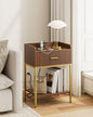 Nightstand with Charging Station, 3-Tier Bed Side Table, Small End Table, Night Stand with Open Shelf and Drawer, Bedside Table for Bedroom, Living Room, Walnut - color: Walnut, style: With Charging Station