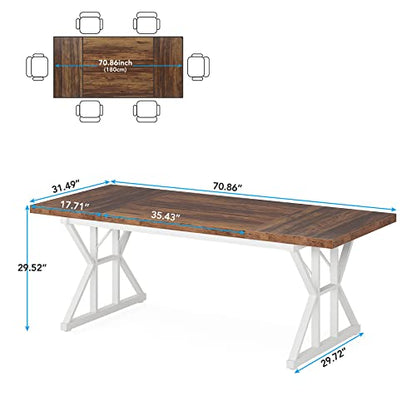 Tribesigns Farmhouse Dining Table for 6 People, 70.8-Inch Rectangular Wood Dining Table, Rustic Kitchen Table with Heavy Duty Metal Legs for Dining Room (Brown/White) - color: Brown/White