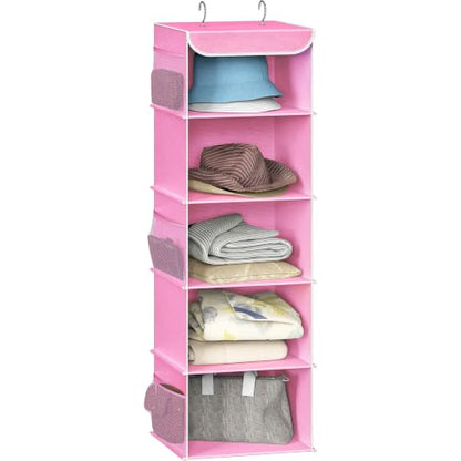 Simple Houseware 5 Shelf Hanging Closet Organizer, Pink - color: Pink, size: 5 Shelf
