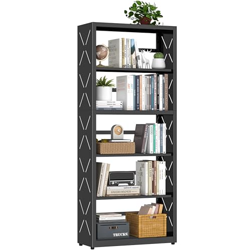 UNICOLY 5 Tier Black Bookshelf, 55" H Tall Bookshelf with 5 Storage Shelves, Heavy Duty Deep Shelves, Open Shelf Bookcase with 5 Bookends, Modern Display Shelves for Books, Toys, CD, W23×D10“ - color: Black, size: H55*W23*D10inch