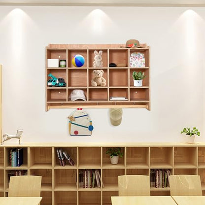 IDEALHOUSE Wall Mount Cubby Storage Organizer,15 Cubbies with Shoe Shelf Hooks 47Inch Width Daycare Shelves for Toys, Classroom Furniture, Kids Room Organization
