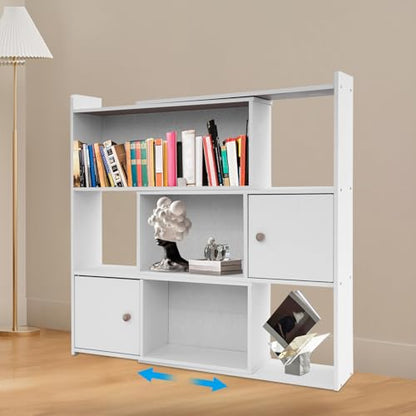 Open Shelf Low Bookcase, Extendable Length, 3 Tier Wooden Bookshelf Freestanding Organizer Display Shelf for Bedroom Living Room Office Study Small Space (Warm White) - color: Warm White
