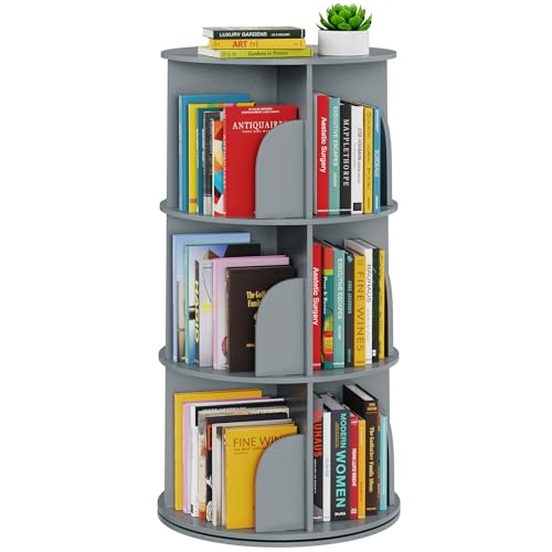 SpaceAid 3 Tier Rotating Bookshelf Tower, Spinning Bookcase Lazy Susan, Revolving 360 Book Shelf Storage Round Carousel, Vertical Rotate Turning Spiral Corner Organizer, Gray - color: Grey, size: 3 Tier, 37.8" H