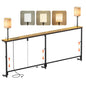 78.8" Long Sofa Table with Lights & Charging Station - 4 AC outlets | 22"-32" Height Adjustable Behind Couch Table, Narrow Console Table, Slim Design for Living Room, Rustic Brown - color: Brown, size: 78.8" Long-2 Light