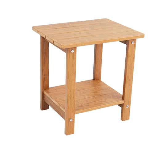 Small Leisure Line Side Table, 2-Tier Adirondack Side Table Outdoor with Open Shelf, 16 in Wooden Deck Table for Patio Porch Pool, 200 Lbs Capacity, Easy Assembly (Teak) - color: Teak