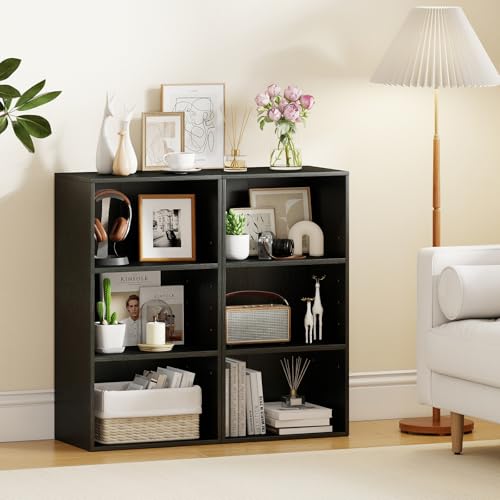 Giantex 2 Pieces 3 Shelf Bookcase Book Shelves Open Cube Storage Cabinet Multi-Functional Home Office Bedroom Furniture Display Bookcases, Black - color: Black